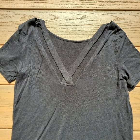 Forever 21 Black Tee Shirt Strappy V Back T-Shirt Top Active Athleisure Lounge S - Picture 6 of 6